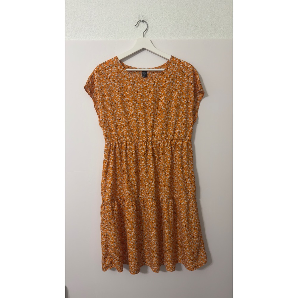 Emery Rose Floral Tiered Midi Dress L Orange Boho Summer Cottagecore‎